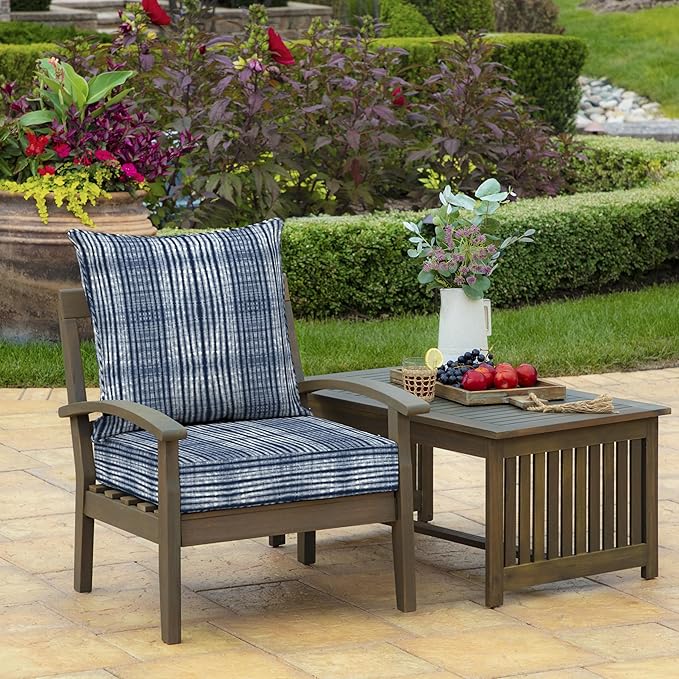 Arden Outdoor Deep Seat Cushion Set, 22 in x 24 in, Weather-Proof, Rain-Proof, Fade Resistant Patio Cushion Blue Shibori Stripe
