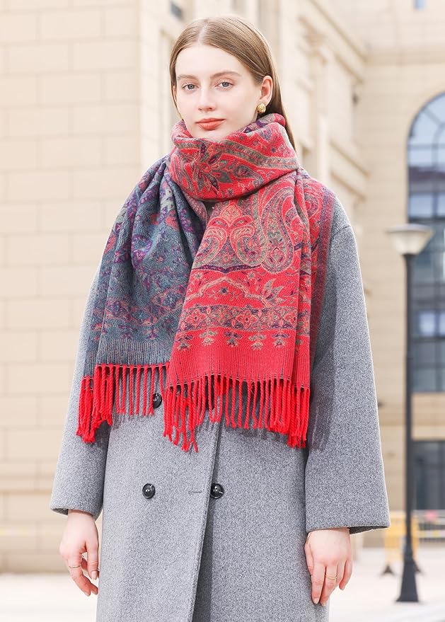 Wander Agio Warm Fashion Scarf Long Shawl Large Blanket Winter Wraps Scarves for Women Cashmere Jacquard Vintage Paisley