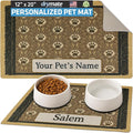 Drymate Personalized Pet Bowl Placemat, Custom Dog & Cat Food Feeding Mat - Absorbent Fabric, Waterproof Backing - Machine Washable/Durable (USA Made) (12" x 20") (Brown Paw Braid)
