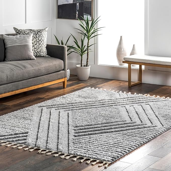 nuLOOM Risette Light Grey, 12' x 15', Geometric, Soft and Textured, High Traffic, Stain Resistant, Easy Clean, Durable Area Rug for Bedroom, Living Room, Dining Space, Den, Foyer, Entryway