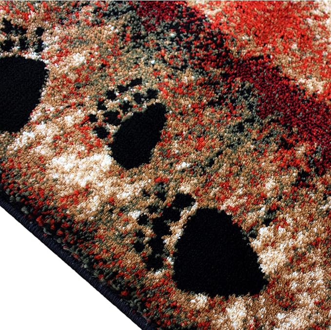 Masada Rugs, Cabin Lodge Area Rug Bear and Cub Scene (4 Feet X 5 Feet)