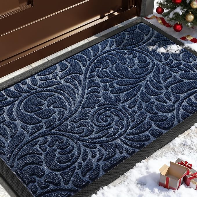 Yimobra Door Mat Outside Entrance 29.5x17, Waterproof Sturdy Outdoor Mats for Front Door, Heavy Duty Non-Slip Doormat for Garage Patio Entryway Indoor, Easy Clean, Blue