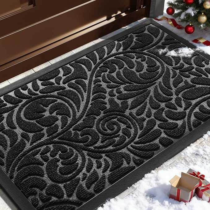 Yimobra Door Mat Outside Entrance 29.5x17, Waterproof Sturdy Outdoor Mats for Front Door, Heavy Duty Non-Slip Doormat for Garage Patio Entryway Indoor, Easy Clean, Black
