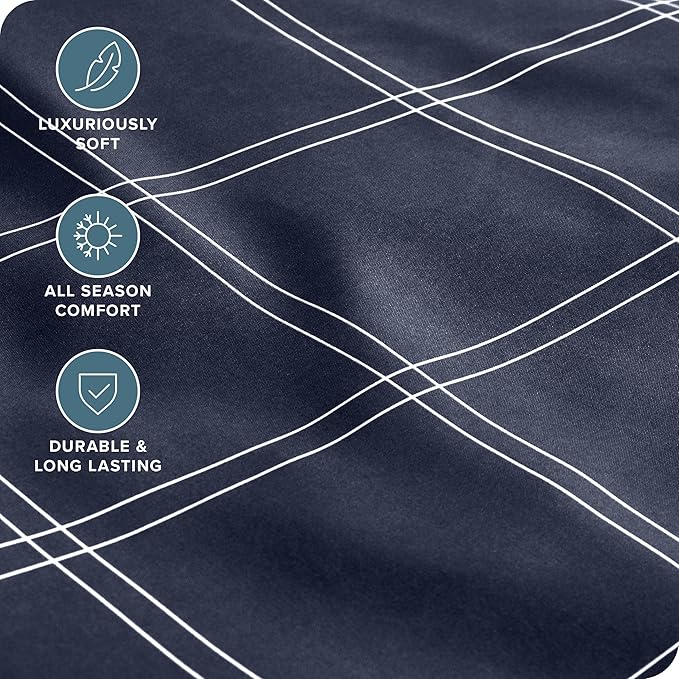 Fitted Bottom Sheet Twin Size - Premium 1800 Microfiber - Ultra-Soft Hotel Luxury - Deep Pocket - Durable and Long Lasting - Fitted Sheet (Twin, Modern Plaid - Midnight Blue/White)
