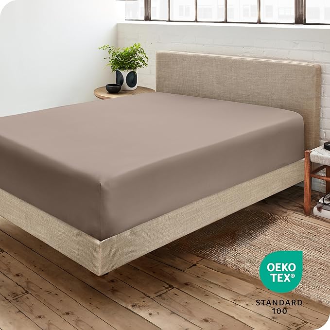 Bare Home Fitted Bottom Sheet Full Size - Premium 1800 Microfiber - Ultra-Soft Hotel Luxury - Deep Pocket - Durable and Long Lasting (Full, Taupe)