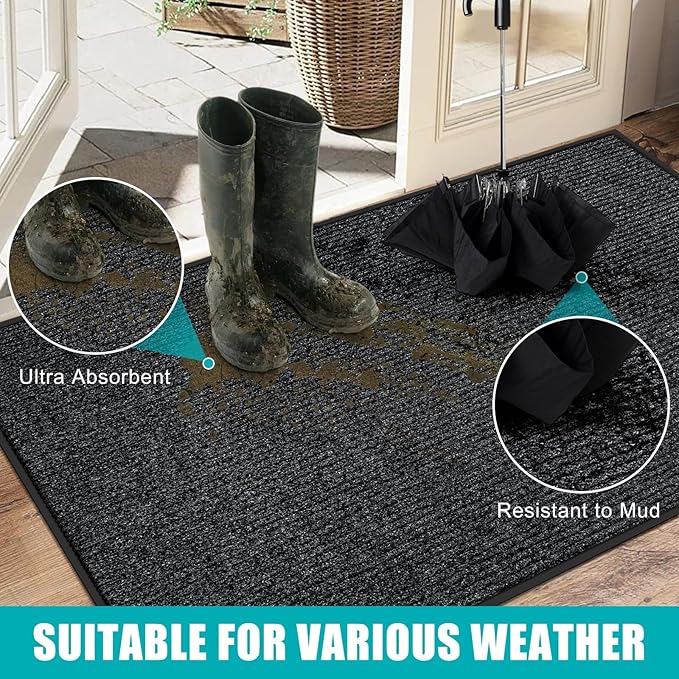 Azadx 3'x10' Indoor Outdoor Door Mat Heavy Duty Front Door Mat Ultra Absorbent Muddy Dirt Resist Welcome Door Mats Non-Slip Backing Entrance Mat for Home Commercial Outdoor Entrance Floor Mat