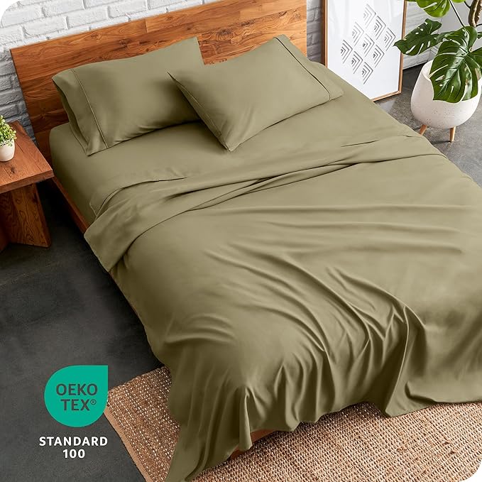 Bare Home Ultra-Soft Twin XL Sheet Set - Luxury 1800 - Hydro-Brushed - Deep Pockets - Easy Fit - 3 Piece Set - Bed-ding Sheets & Pillowcases (Twin XL, Olive)