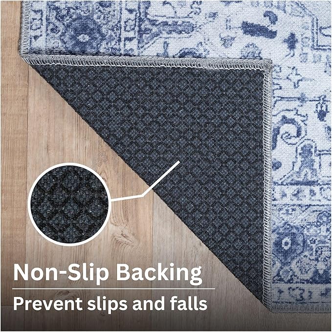 Bloom Rugs Washable Non-Slip 6' x 9' Rug - Gray/Blue Traditional Medallion Area Rug for Living Room, Bedroom, Dining Room, and Kitchen - Exact Size: 6' x 9'