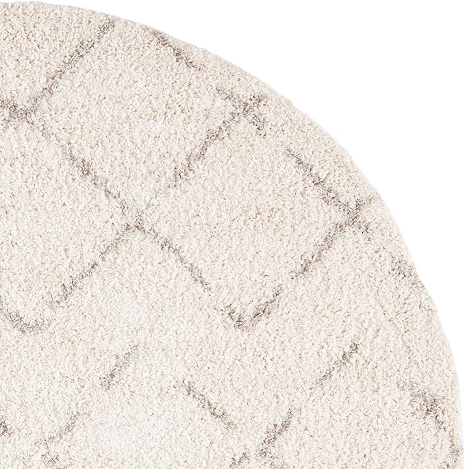 SAFAVIEH Arizona Shag Collection 6'7" Round Ivory/Beige ASG743A Moroccan Diamond Non-Shedding Living Room Bedroom Dining Room Entryway Plush 1.6-inch Thick Area Rug