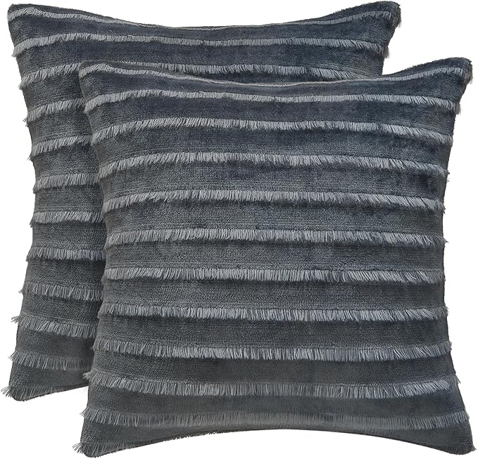 BEDELITE Velvet Pillow Covers 26x26 with Zipper, 2 Pack Super Soft Square Pillow Covers for Bedroom, Sofa, Luxury Cozy Fleece Pillowcases for All Seasons(26x26 Inches, Dark Grey-Boho)