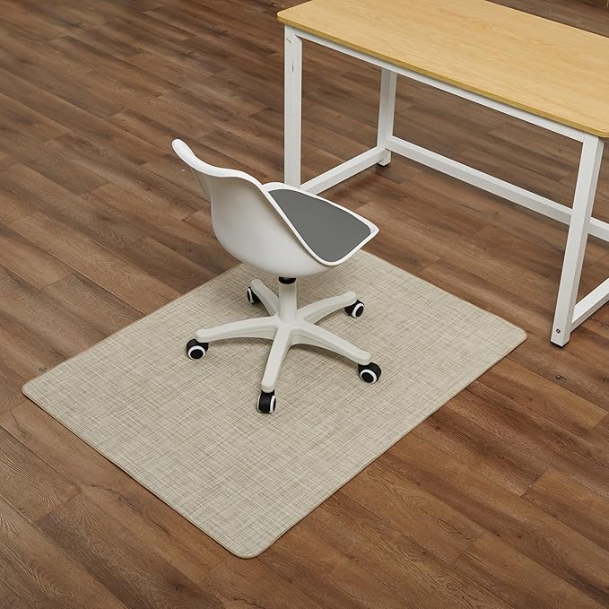 Chair Mat for Hardwood Floor, 47" x 52" Heavy Duty Office Chair Mat for Rolling Chairs, Anti Slip, Non-Curve, Floor Protector for Home Office, Beige Linen