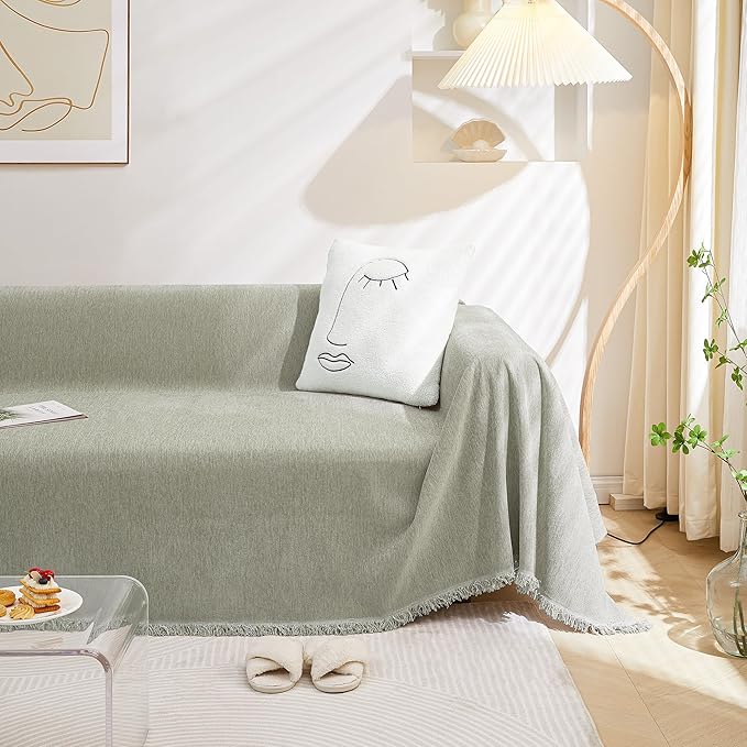 MEETSKY Simply Put Couch Cover Loveseat Sofa Cover for 2 Cushion Couch Sofa Cover Washable Sofa Throw Blanketr Decorative Modern Style for Living Room, 71" x 102", Sage Green