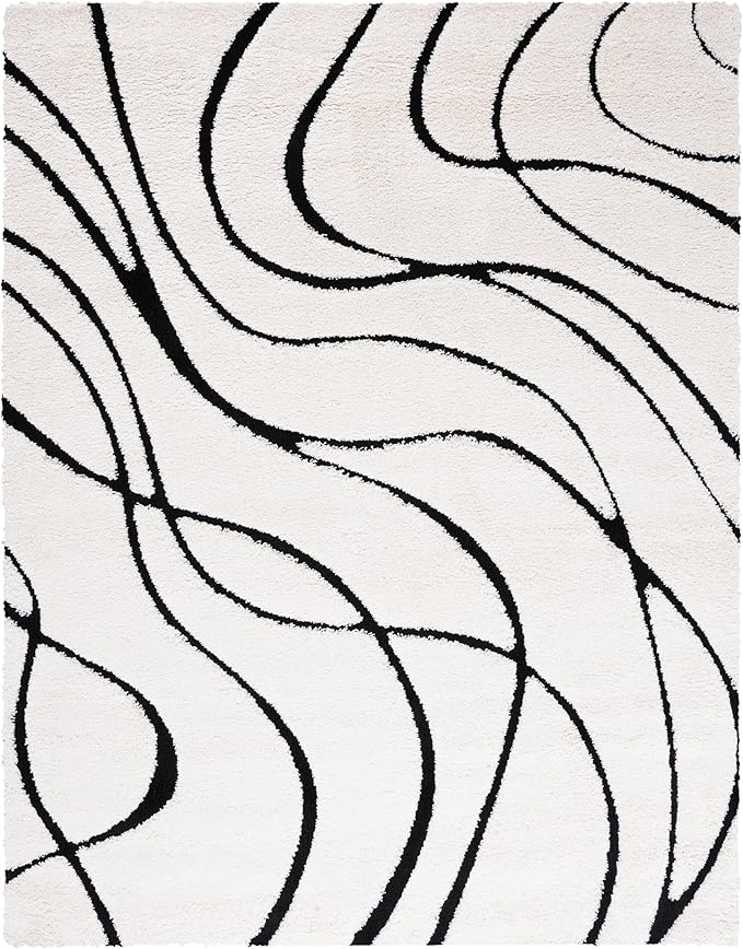 SAFAVIEH Florida Shag Collection Area Rug - 8' x 10', Ivory & Black, Non-Shedding & Easy Care, 1.2-inch Thick Ideal for High Traffic Areas in Living Room, Bedroom (SG471-1290)