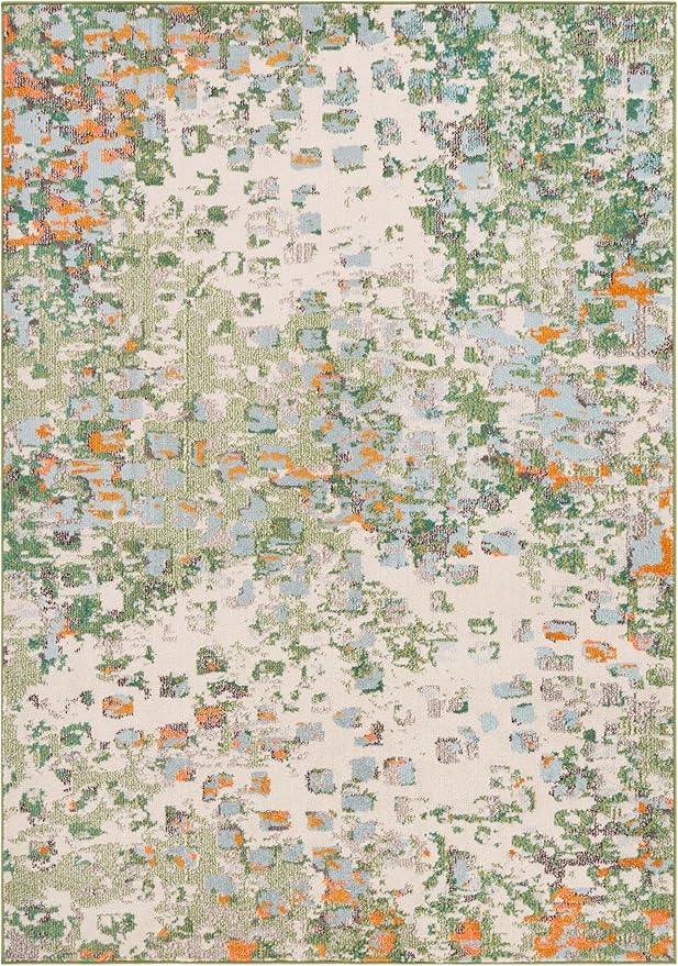 SAFAVIEH Monaco Collection Area Rug - 4' x 6', Sage & Rust, Abstract Watercolor Design, Non-Shedding & Easy Care, Ideal for High Traffic Areas in Living Room, Bedroom, Dining (MNC225W-4)
