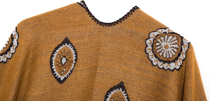 Women's Vintage Pattern Open Front Poncho Cape Shawl Winter Shawl Wraps