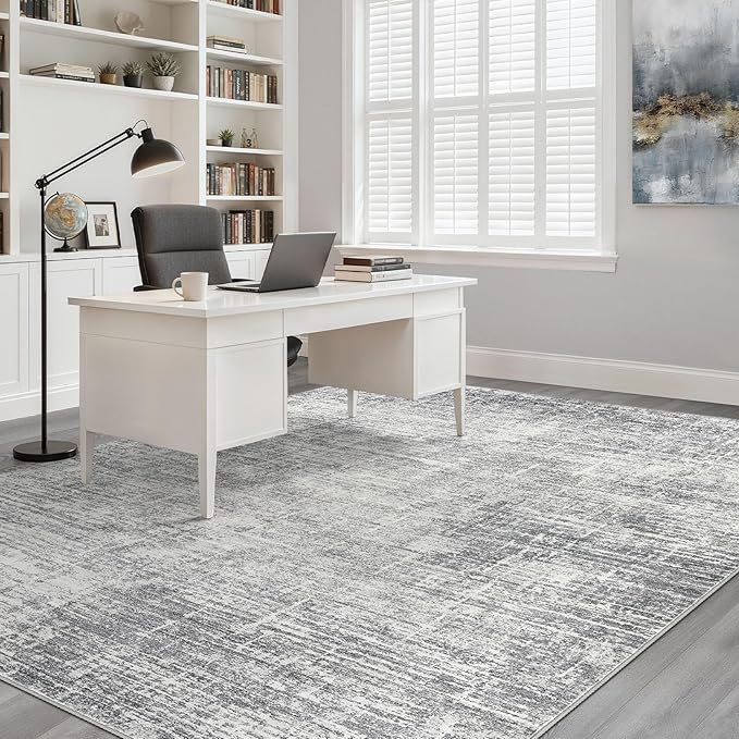 5x8 Area Rug Living Room: Washable Large Neutral Grey Rugs Abstract Soft Modern Stain Resistant Indoor Floor Non-Slip Carpet for Bedroom Nursery Kids Office Playroom Dining Room Under Table Home