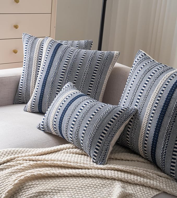 Boho Throw Pillow Covers 12x20 Inch Set of 2, Farmhouse Decorative Couch Pillow Cases, Navy Blue Accent Pillows of Bed, Sofa Bedroom Living Room Home Decor Cushion Cover