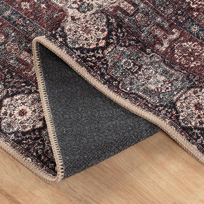 Bloom Rugs Washable Non-Slip 10 ft Runner - Red/Green/Cream Traditional Medallion Runner for Entryway, Hallway, Bathroom, and Kitchen - Exact Size: 2.5' x 10'