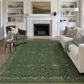 Vintage Area Rug 8x10 Washable Green Living Room Carpet Large Indoor Non Slip Bedroom Low Pile Kitchen Distressed Retro Accent Throw Rug for Dining Room