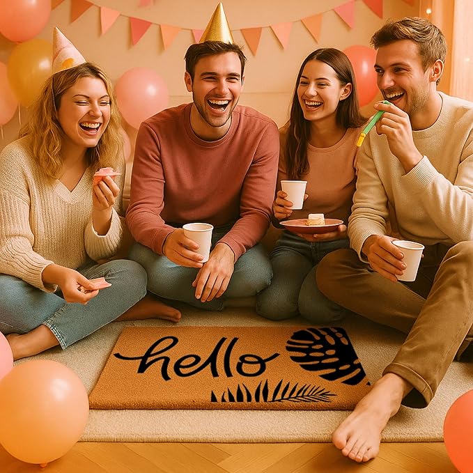Coir Door Mats 17" X 30", Non-Slip Sturdy, PVC Backed Heavy Duty, Easy to Clean, Ideal for Door Entrance, Patio, Porch, Backyard, Garages, Hello - Black Leaves