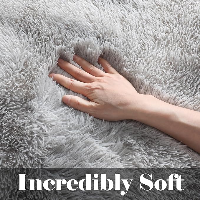 ONASAR 2x6 Runner Rugs for Bedroom Living Room, Washable Fluffy Tie-Dyed Light Grey Bedside Hallway Throw Area Rug, Ultra Soft Plush Furry Floor Carpet Mat for Nursery Kids Dorm Closet Home Decor