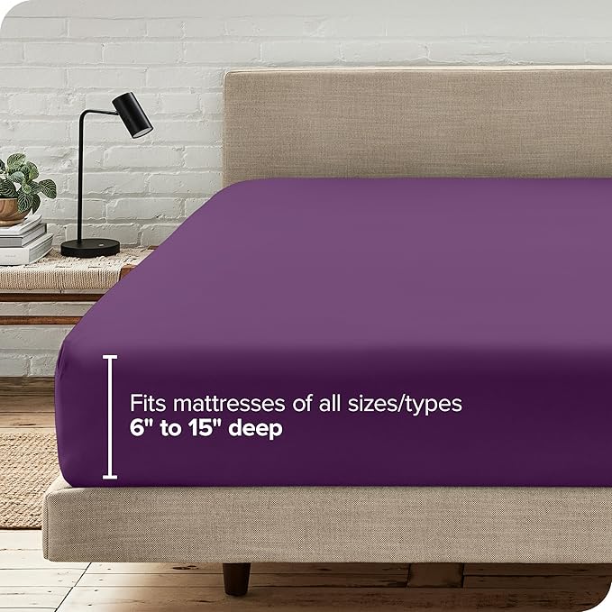 Bare Home Fitted Bottom Sheet Split King Size - Premium 1800 Microfiber - Ultra-Soft Hotel Luxury - Deep Pocket - Durable and Long Lasting (Split King, Plum)