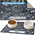 Drymate Personalized Pet Bowl Placemat, Custom Dog & Cat Food Feeding Mat - Absorbent Fabric, Waterproof Backing - Machine Washable/Durable (USA Made) (16" x 28") (Cross Bones - Black)