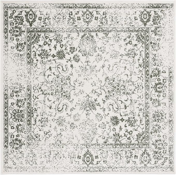 SAFAVIEH Adirondack Collection Area Rug - 4' Square, Ivory & Dark Green, Distressed Design, Non-Shedding & Easy to Clean, Ideal for Living Room, Bedroom, Dining Space (ADR109X)