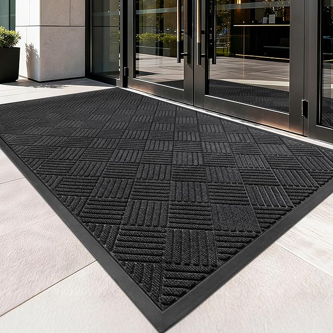 Front Door Mat, Heavy Duty Indoor Outdoor Doormat, 72” x 48” Low Profile Outdoor Mats for Home Entrance, Stain and Fade Resistant Welcome Mat Ideal for High Traffic Area, Diamond Black