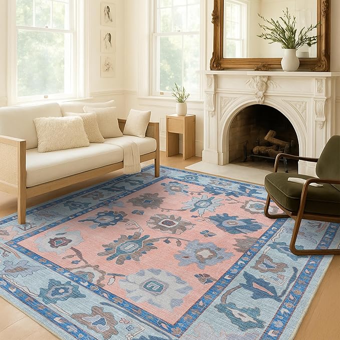 Fame Living Modern Oushak Runner Rug, Runners, Vintage, Turkish, Eclectic, Floral, Pastel, Washable, Runner for Hallway, Kitchen, Bedroom, Bathroom, 2'5"x9'8"