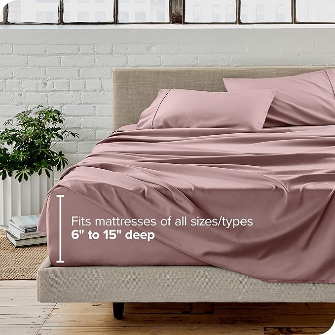 Bare Home Queen Sheet Set - Luxury 1800 Ultra-Soft Microfiber Bed Sheets - Double Brushed - Deep Pockets - Easy Fit - 4 Piece Set - Bedding Sheets & Pillowcases (Queen, Mauve)