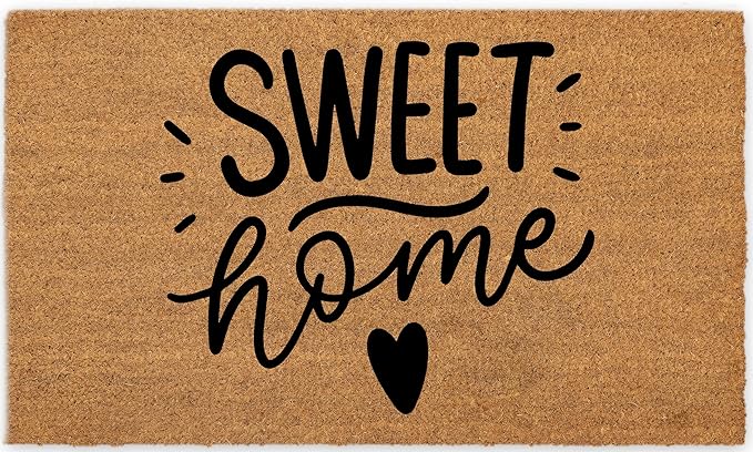 Coir Door Mats 17" X 30", Non-Slip Sturdy, PVC Backed Heavy Duty, Easy to Clean, Ideal for Door Entrance, Patio, Porch, Backyard, Garages, Sweet Home with Hearts