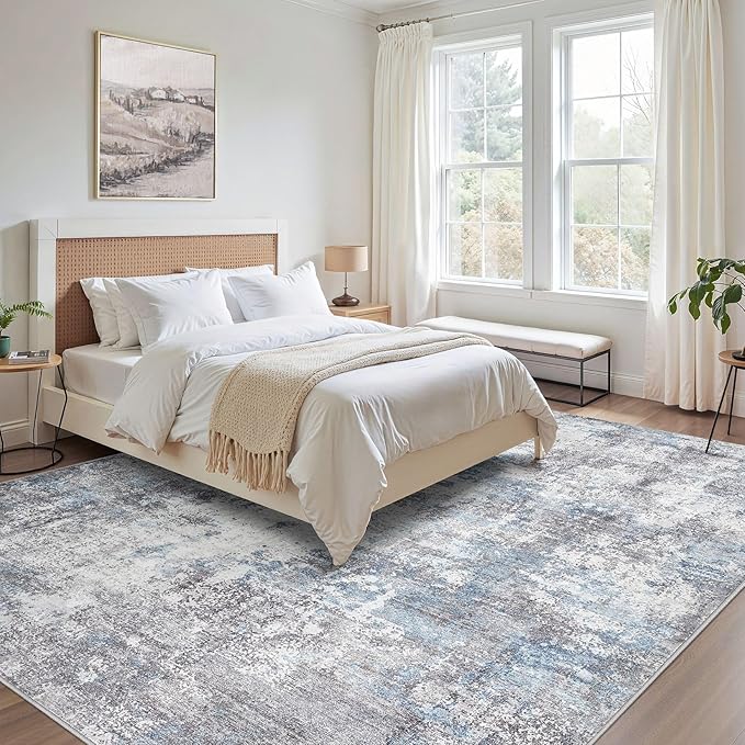 Washable 6X9 Area Rug: Modern Abstract Soft Non-Slip Indoor Rugs Home Decor - Low Pile Stain Resistant Carpet for Living Room Bedroom Dining Room Playroom Office(Blue Grey 6'x9')