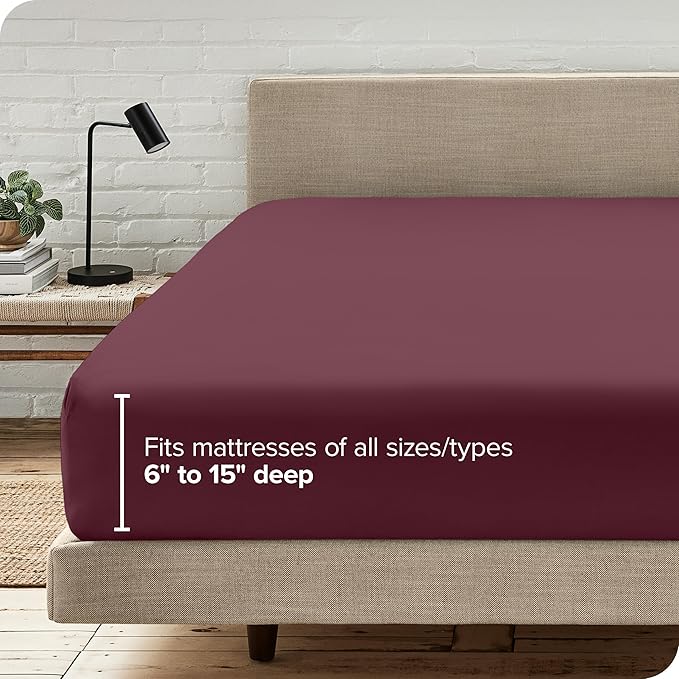 Bare Home Fitted Bottom Sheet Queen Size - Premium 1800 Microfiber - Ultra-Soft Hotel Luxury - Deep Pocket - Durable and Long Lasting (Queen, Burgundy)