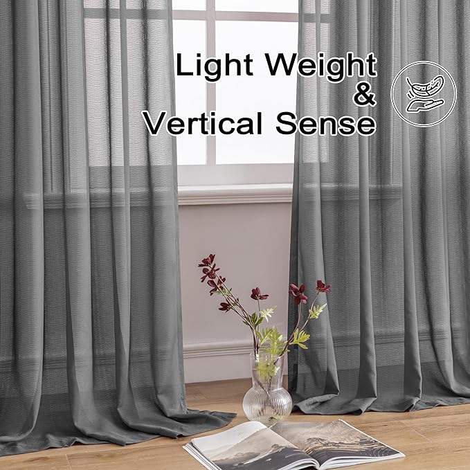 MAIHER Pinch Pleated Grey Sheer Curtains 84 Inch Length for Bedroom Soft Touch Light Filtering Lightweight Pleated Drapes with Adjustable Hooks (No Rings), Grey, 42" W x 84" L, 2 Panels