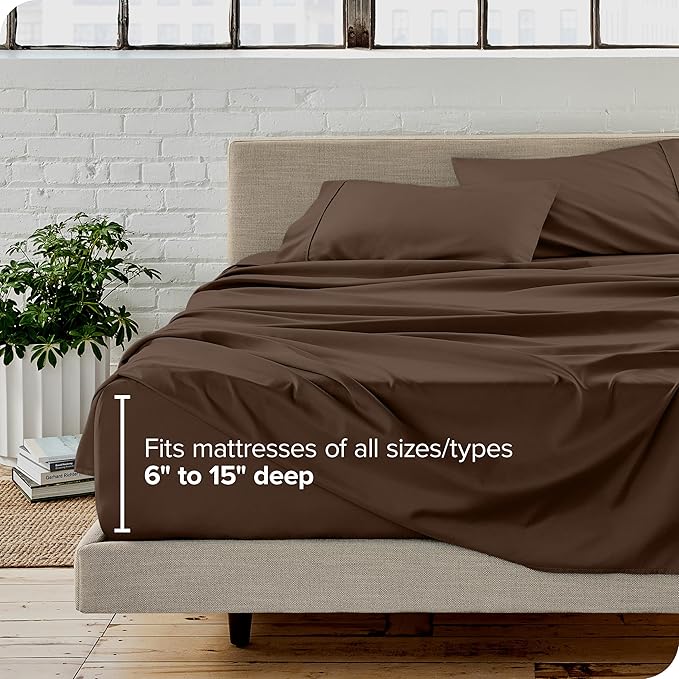 Bare Home Twin Sheet Set - 1800 Ultra-Soft Microfiber Bed Sheets - Double Brushed - Deep Pockets - Easy Fit - Extra Soft - 3 Piece Set - Bedding Sheets & Pillowcases (Twin, Cocoa)