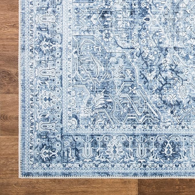 Bloom Rugs Washable Non-Slip 2' x 3' Rug - Ivory/Denim Blue Traditional Medallion Area Rug for Living Room, Bedroom, Dining Room, and Kitchen - Exact Size: 2' x 3'