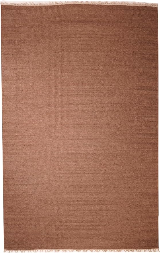 Rugsotic Carpets Hand Woven Flat Weave Kilim Wool ECO-Friendly Area Rugs - 10'x13', Rectangle Shape, Light Brown Color, Solid Plain Design, Low Pile Handmade Rugs for Living Room (D00111)