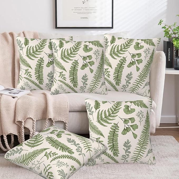 Leaves and Herbs Throw Pillow Cover Case Vintage Floral Botanical Throw Pillows Set of 2 Super Soft Pillow Covers 18x18 Inches Farmhouse Home Decor for Living Room Bedroom Sofa Couch Cushion Cover