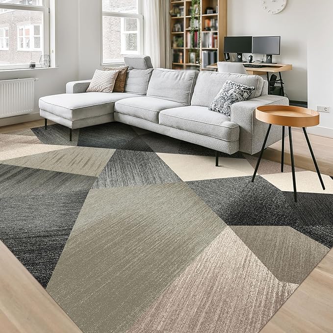 HOMFINE Washable Modern Area Rug - Geometric Style 10x14 Rugs for Living Room, Bedroom, Machine Washable Rug Soft Non Slip Non Shedding Area Rug - Green, 10'x14'