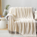 Off White Knitted Throw Blankets for Couch, Bedroom and Officeroom,Textured Fade Resistant Soft and Warm Decorative Knitted Blankets with Tassel,50"x60"