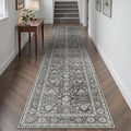 Black Runner Rug 2x10 Vintage Area Carpet Hallway Long Indoor Kitchen Washable Living Room Low Pile Traditional Distressed Retro Accent Throw Rug Non Slip Laundry Bathroom Office Dining Room