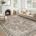 Vintage Living Room Area Rug 10x12 - Large Soft Washable Oriental Traditional Distressed Farmhouse Rugs for Bedroom - Indoor Floor Accent Carpet for Home Office House Decor - Brown