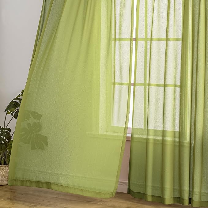 MAIHER 132 Inch Pinch Pleat Sheer Curtains 11ft Length Floor to Ceiling Light Filtering Sage Green Pleated Drapes with Adjustable Hooks for Living Room, Sage Green, 42" W x 132" L, 2 Panels
