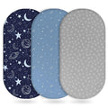 Baby Bassinet Sheets Girl Boy, Fitted Bassinet Sheet Set 3 Pack Bassinet Mattress Sheets Universal Fit for Rectangle, Round, Oval, Hourglass Mattress, Soft Breathable Blue Gray Planet