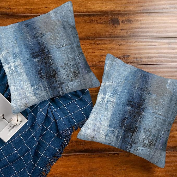 Throw Pillow Cover Case Blue and Grey Abstract Art Pillow Covers 18x18 Inch Set of 2,Soft Decorative Throw Pillow Case for Living Room Bedroom Sofa Couch Cushion Covers