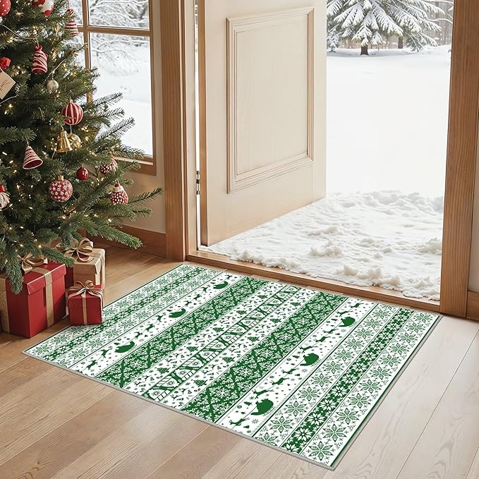 Abstract Living Room Rug 2X3 - Modern Washable Christmas Soft Thin Area Rug for Living Room Bedroom Under Dining Table - Neutral Indoor Floor Rug Carpets for Home Office Playroom Nursery - Green