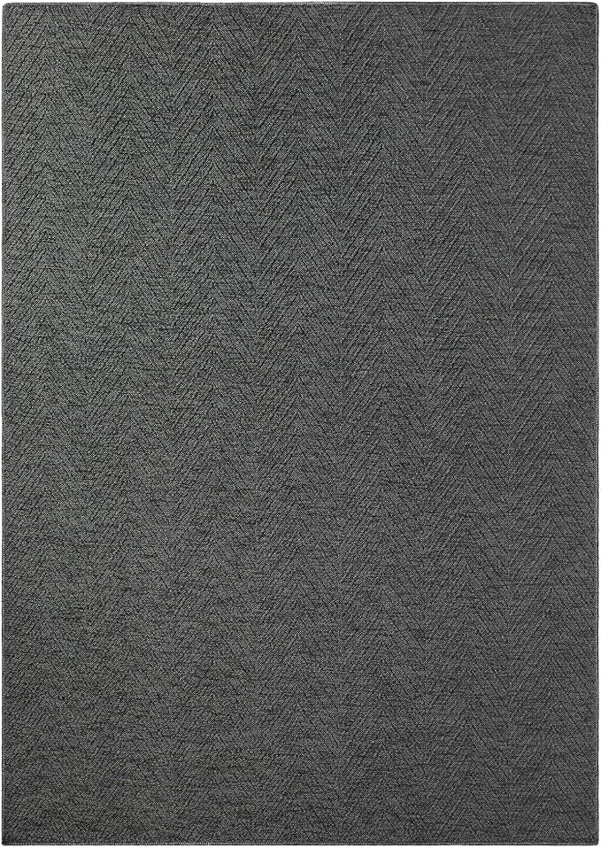 TOWN & COUNTRY BASICS Pax Herringbone Textured Solid Everwash® Washable Area Rug, Low Pile, Non-Slip Backing, Easy Clean Pet & Family Friendly Rug, Dark Grey, 5'11"x9'
