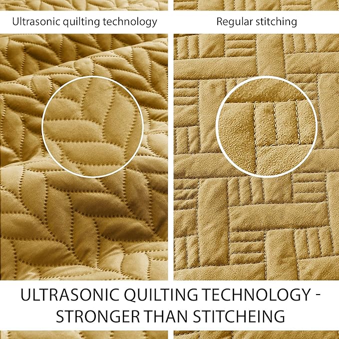 IR Imperial Rooms California King Quilt Bedding Set Size (118"x106") + 2 Pillow Shams (20" x 36"+ 2") - 3 Pcs All Season Reversible Microfiber Coverlet Embossed Quilt Bedspread (Ochre)