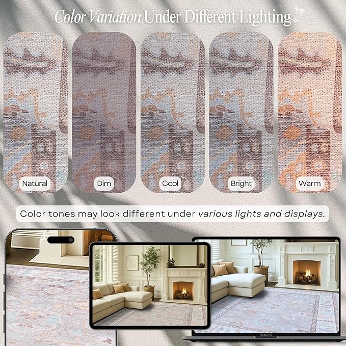 Fame Rugs Brown Modern Oushak Rug 5x7, Washable Vintage Turkish Colorful Oriental Antique Inspired Area Rugs, Luxury Living Room Bedroom (382MB, 5' x 7')